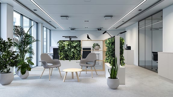 Viihtyisä toimisto kasveill