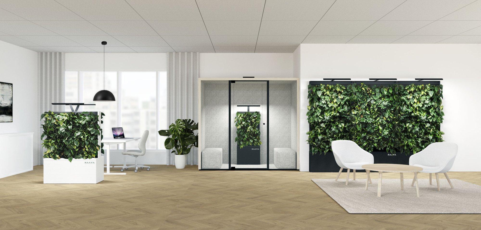 Furniture-like green walls in an open-plan office Furniture-like green walls in an open-plan office